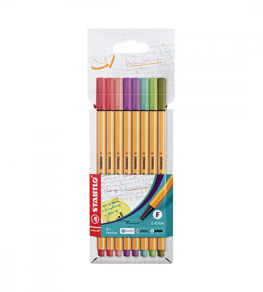 pennor fineliners stabilo point 88 trend 8-pack (trend) flerfärgade
