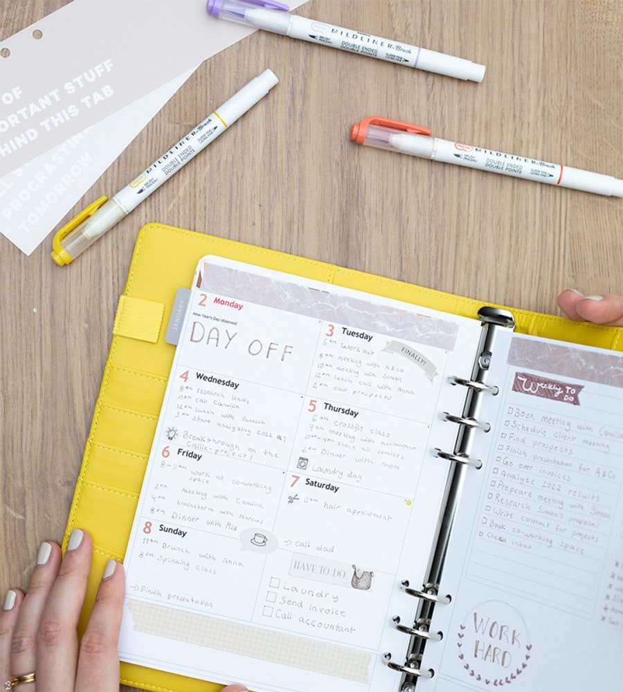 fodral ringpärm till systemkalender - storlek a5 - gul (a5) gul