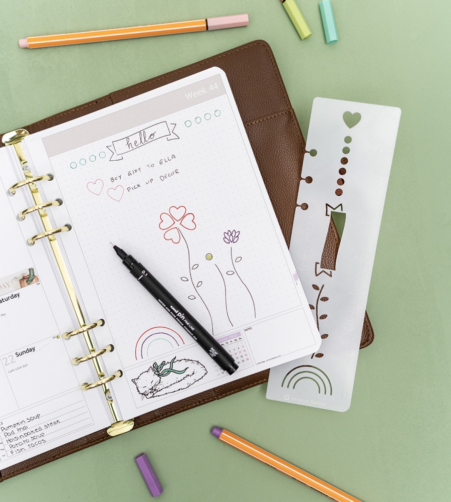 linjal linjal med schablon till systemkalender - storlek a5 (schablon) transparent