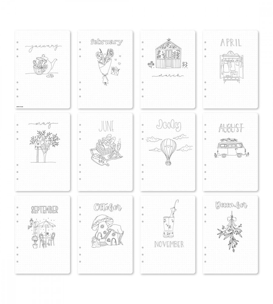 snap-in refill-sidor månadsblad 12-pack till systemkalender - storlek a5 (systemkalender)