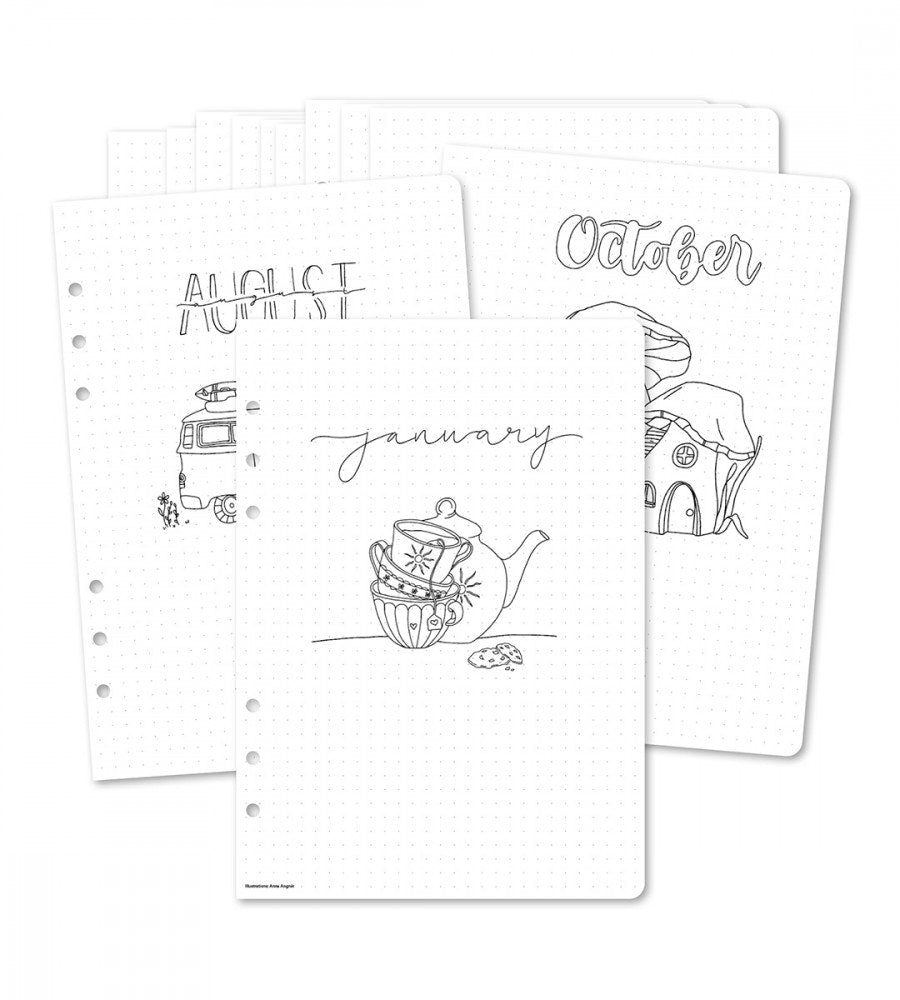 snap-in refill-sidor månadsblad 12-pack till systemkalender - storlek a5 (systemkalender)