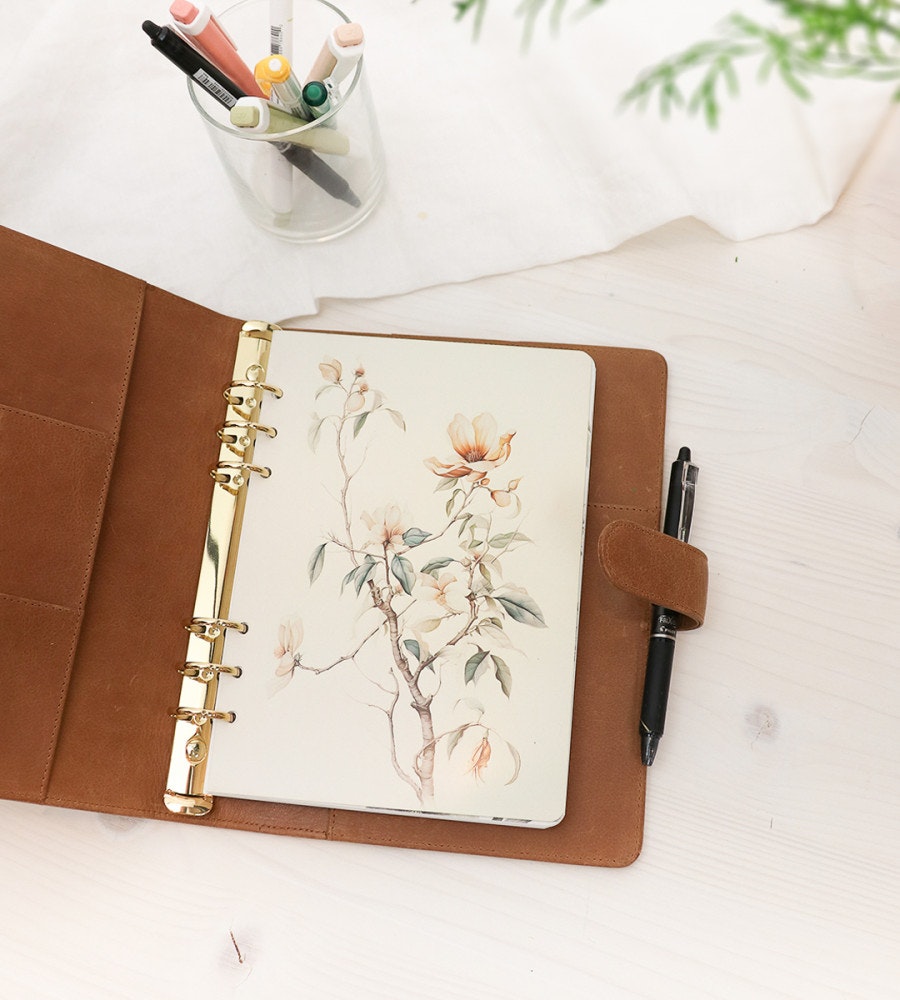 fodral ringpärm läder till systemkalender - storlek a5 - cognac (a5) cognac