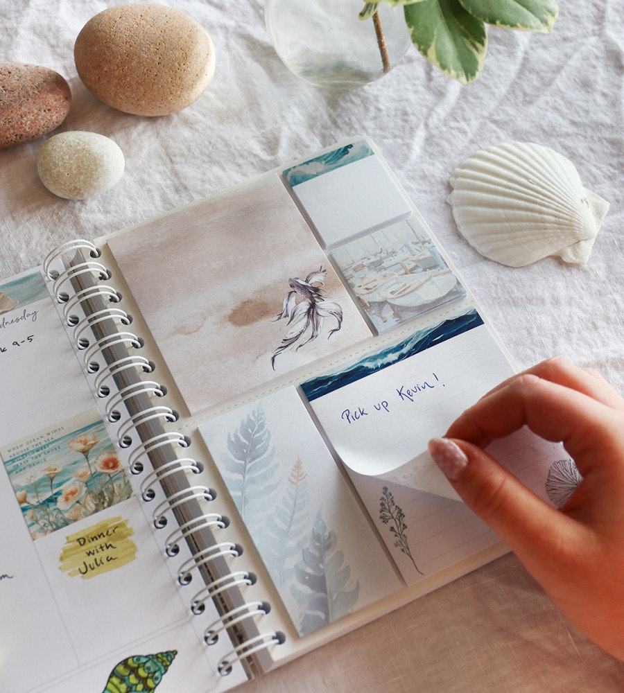 sticky-notes sticky notes ocean stories till almanacka - storlek a5, a4 (spiral) blåbrun