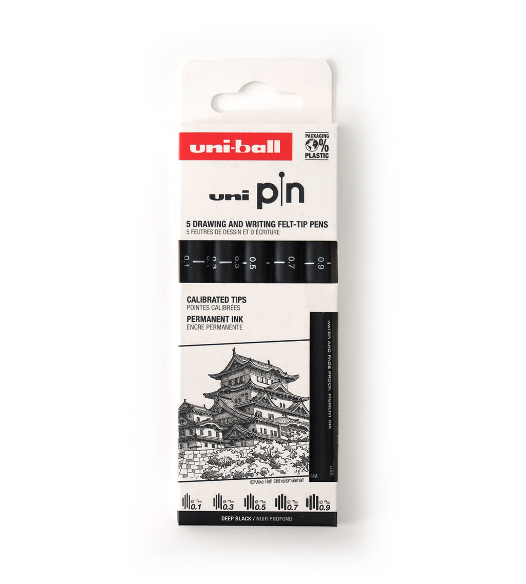 Fineliner - Uni Pin 5er Set - Schwarz 