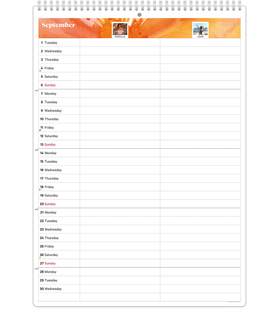 Familjekalender - Månadsöversikt - Personal Planner