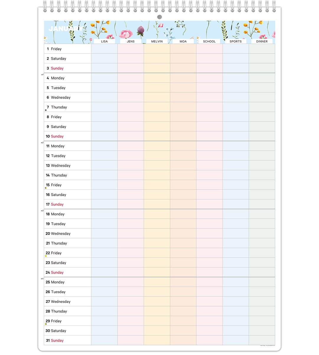 Familjekalender - Månadsöversikt - Personal Planner