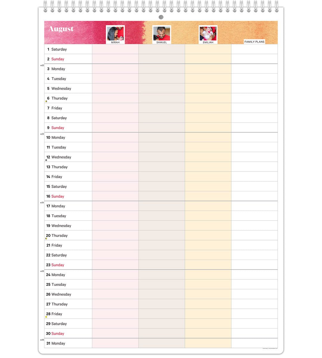Familjekalender - Månadsöversikt - Personal Planner