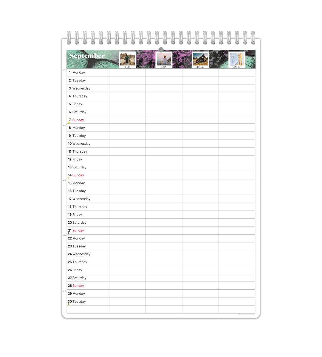 Familjekalender - Månadsöversikt - Personal Planner