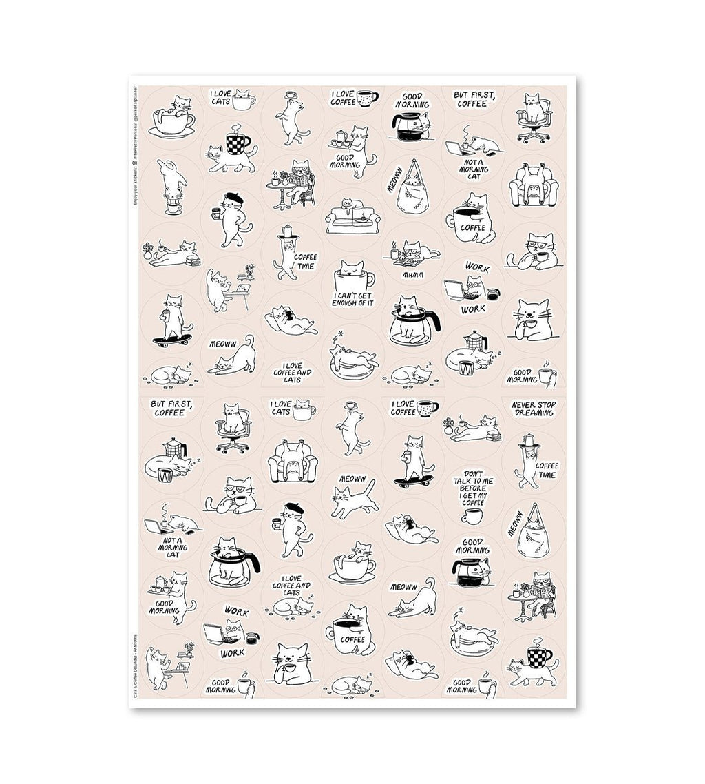 Klistermärken - Cats & Coffee (Rounds) - Personal Planner