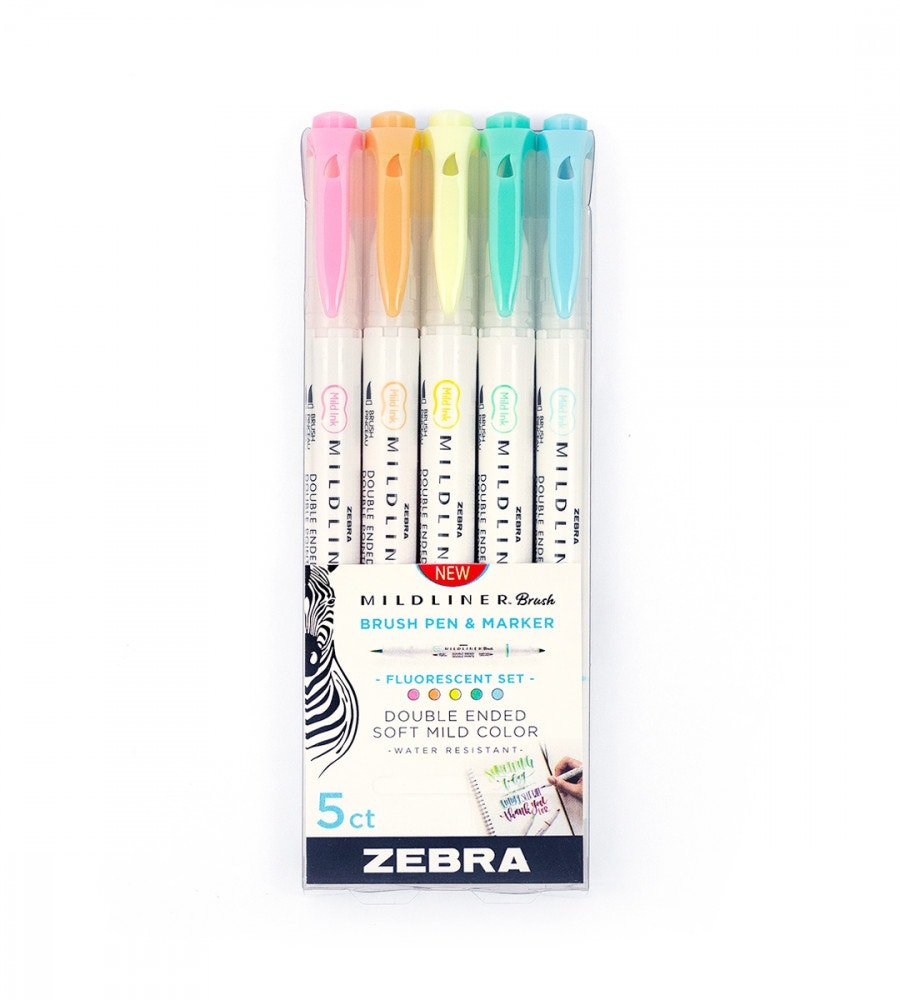 Överstrykningspenna - Zebra Mildliner Brush - 5-pack - Personal Planner