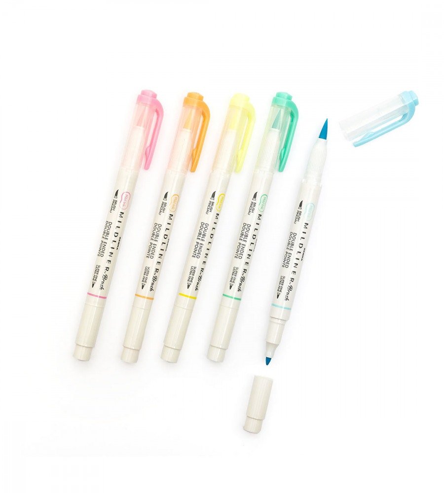 Överstrykningspenna - Zebra Mildliner Brush - 5-pack - Personal Planner