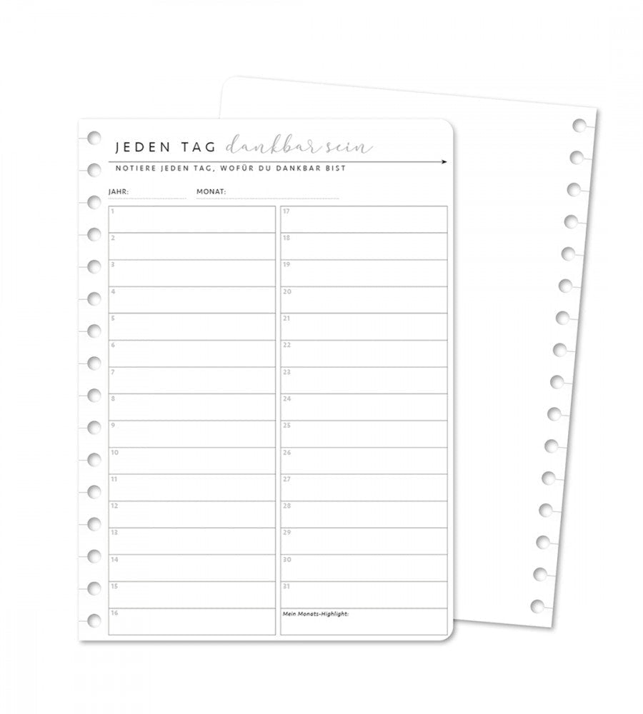 Snap In Refill-Seiten Jeden Tag dankbar sein für Kalender - Größe A5 - Personal Planner