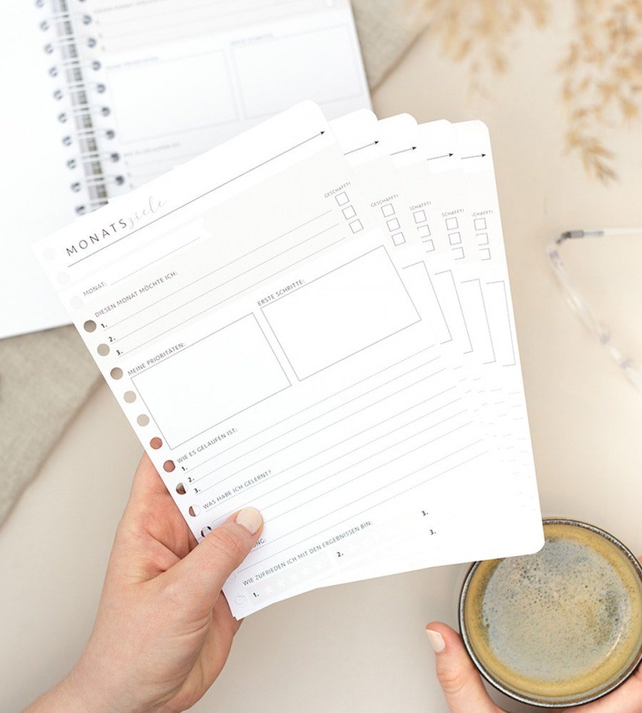 Snap In Refill-Seiten Monatsziele 12er Set für Kalender - Größe A5 - Personal Planner