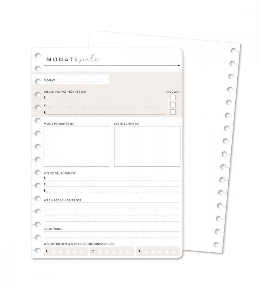 Snap In Refill-Seiten Monatsziele 12er Set für Kalender - Größe A5 - Personal Planner