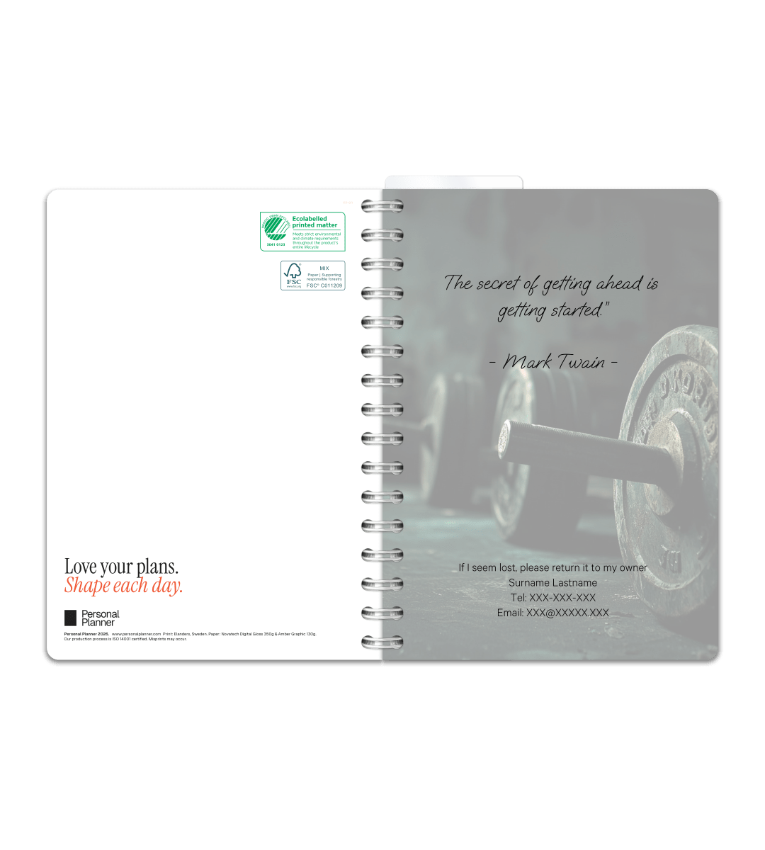 Spiralbindning A5 - Träningsdagbok - Personal Planner